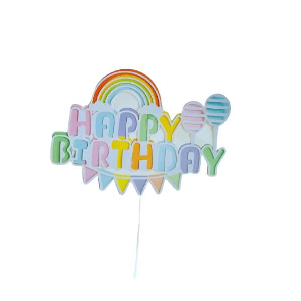 Topper HAPPY BIRTHDAY arc-en-ciel en carton pour gâteau
