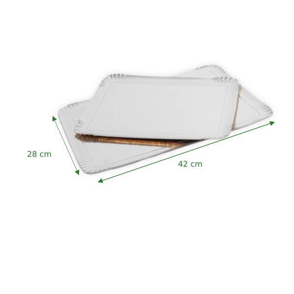 Plateau traiteur argent 28x42 cm, carton épais, support ingraissable pour gâteaux et pâtisseries.