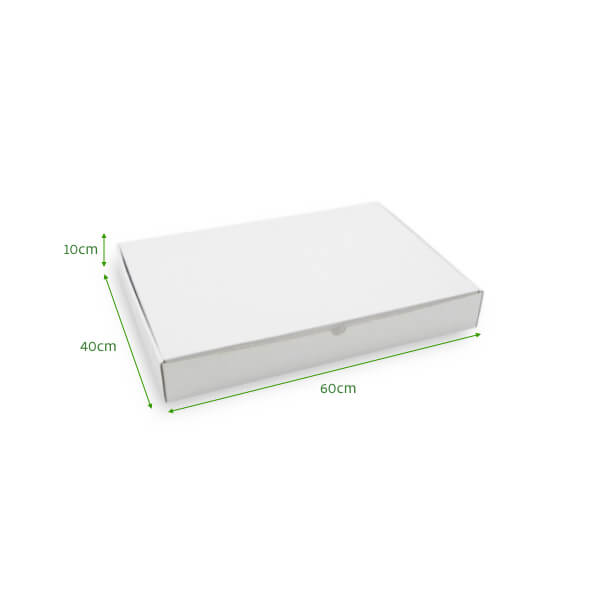 Boîte pâtissière rectangulaire en carton blanc 60x40x11 cm, solide et élégante, adaptée pour gâteaux, pâtisseries et commandes à emporter de grande taille.