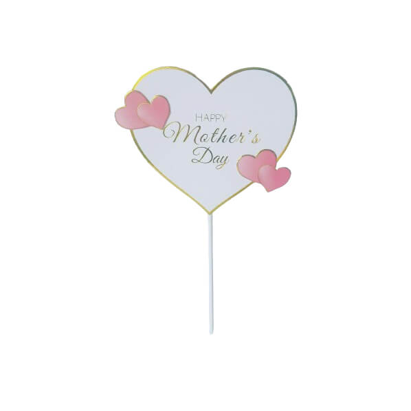 Topper Fête des Mères pour gâteau, forme cœur, lettres dorées sur papier