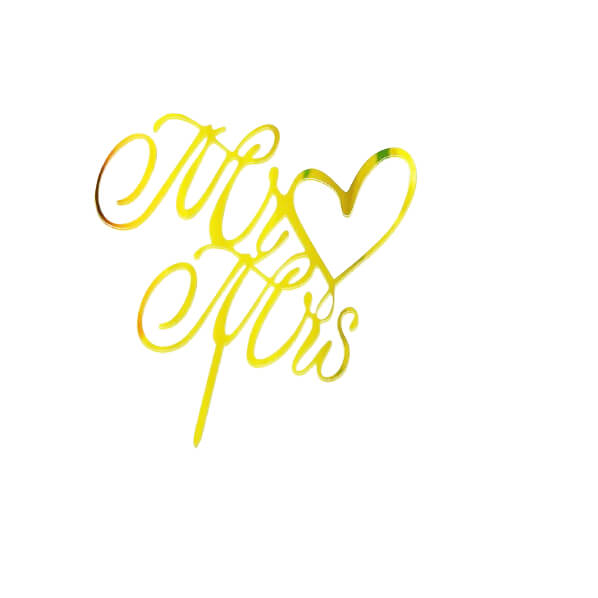 Topper MR & MRS or en acrylique pour gâteau