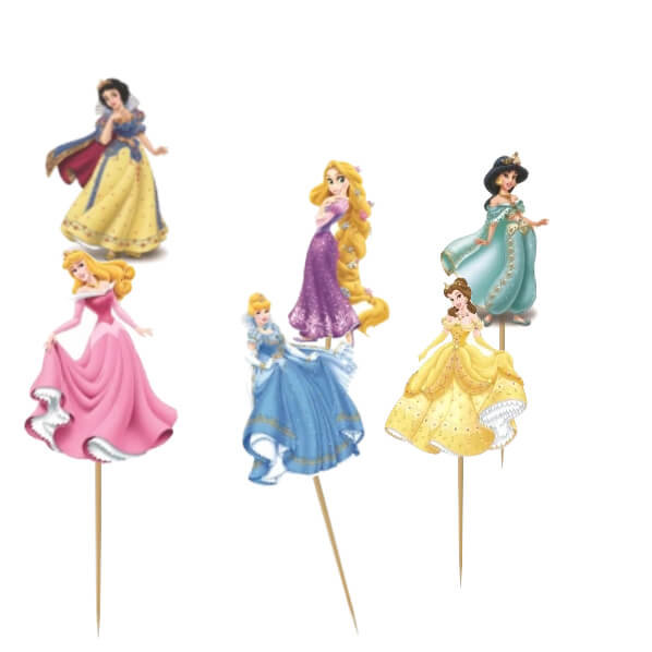 Set de 6 toppers Princesses Disney en carton pour gâteau