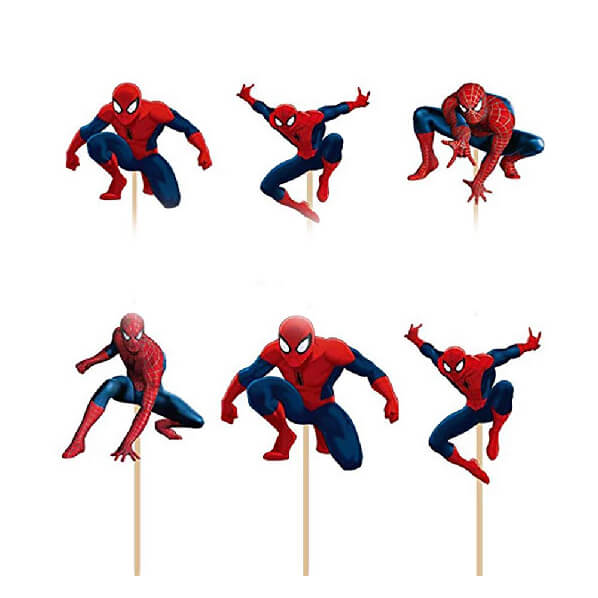 Set de 6 toppers Spiderman en carton pour gâteau
