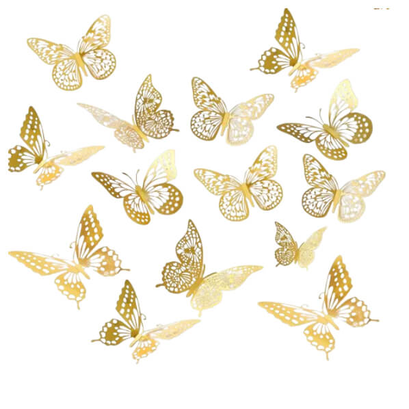 Topper papillons doré, 10 pièces avec kit de montage pour layer cakes et pièces montées, décorations résistantes et élégantes.