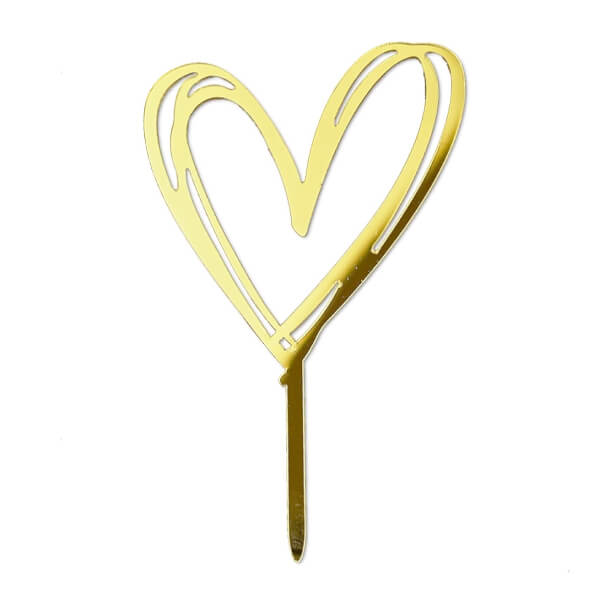 Topper cœur or en acrylique pour gâteau