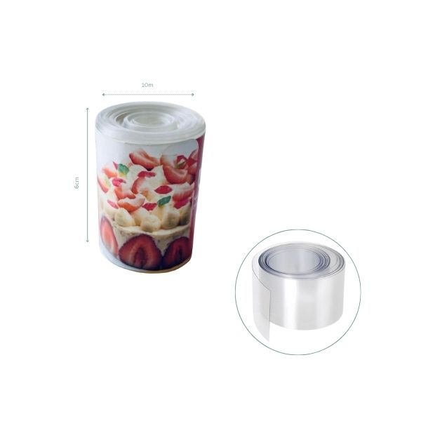 Rouleau PVC pâtissier incolore 10 m × 60 mm pour entremets, fraisiers, charlottes et décors en chocolat