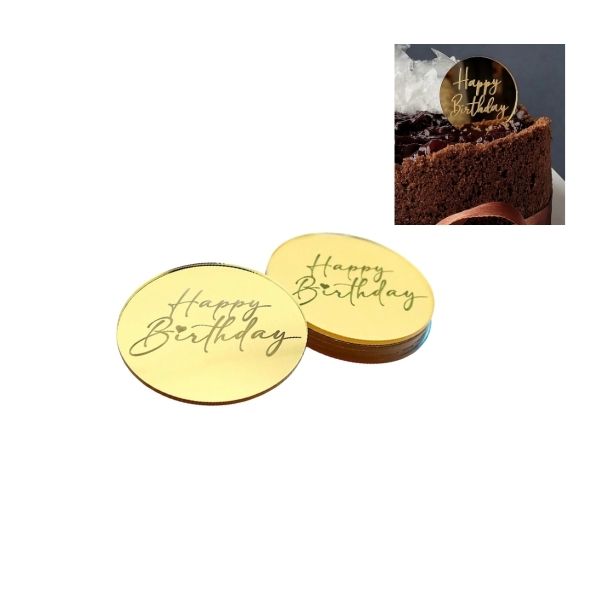 Topper happy birthday en acrylique doré cercle
