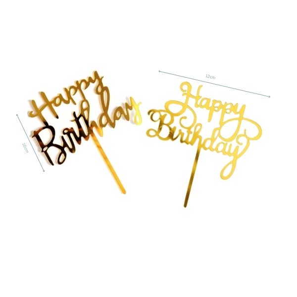 Topper happy birthday en acrylique doré