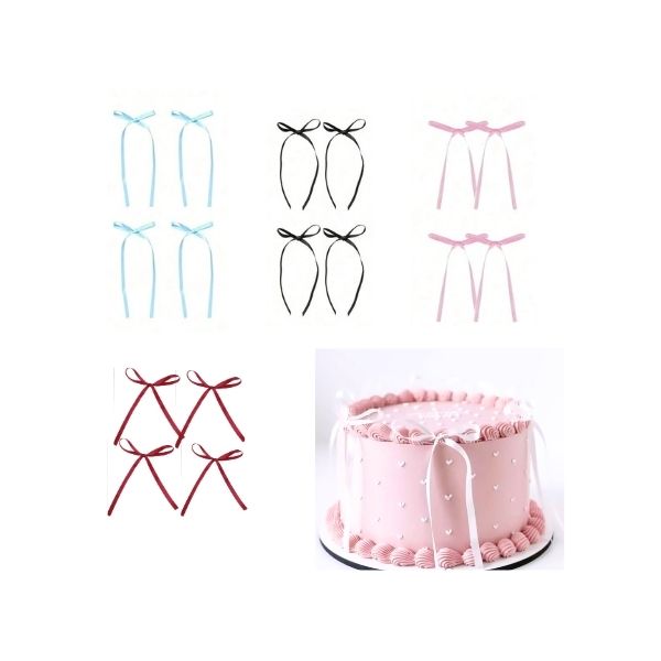 Lot de 5 nœuds de décoration pour gâteau en tissu bleu clair, noir, rose, rouge et blanc