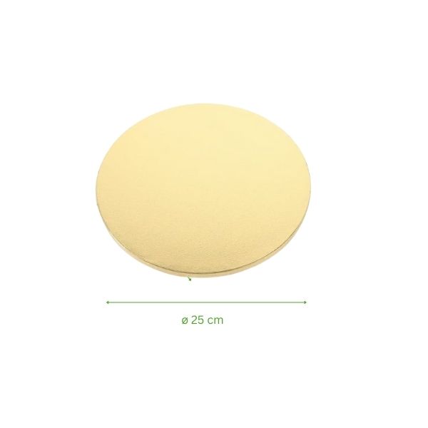 Support gâteau rond doré 25 cm en carton rigide, vendu en unité ou lot de 5