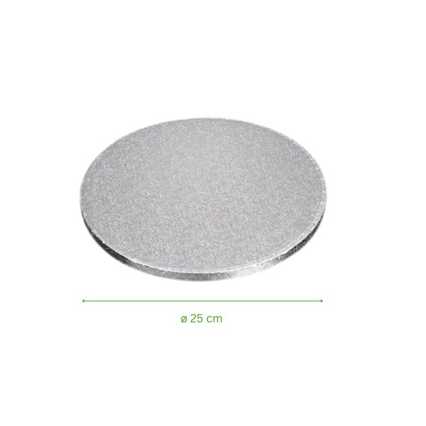 Support gâteau rond argent 25 cm en carton rigide, vendu en unité ou lot de 5