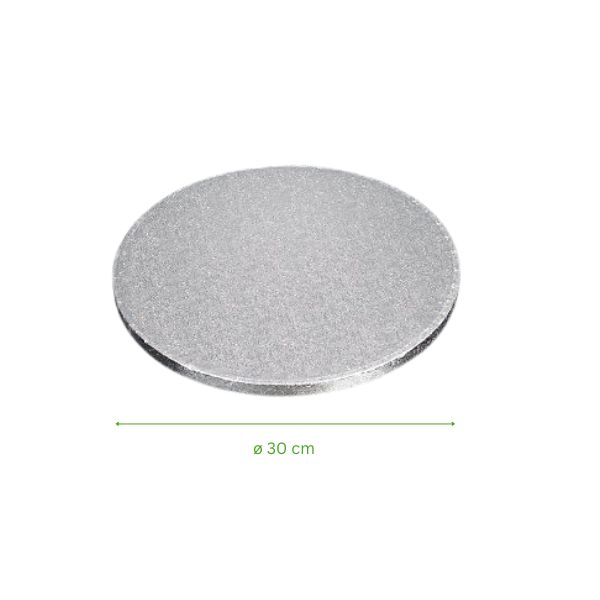 Support gâteau rond argent 30 cm en carton rigide, vendu en unité ou lot de 5