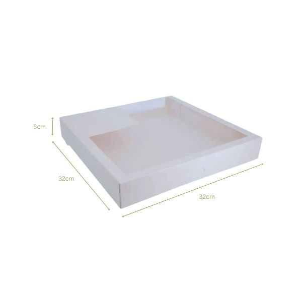 Boîte pâtissière 32×32×5 cm avec fenêtre en carton rigide