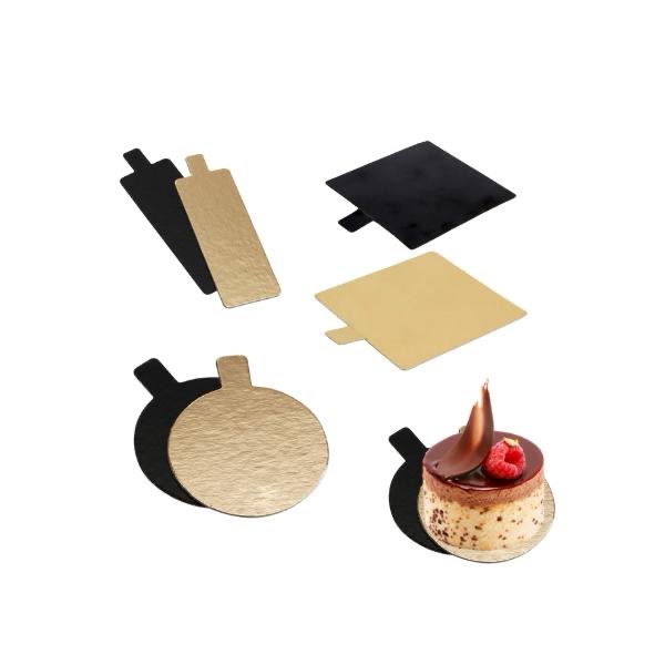 Support à languette en carton double face or et noir, formes rectangle carré et rond, vendu par 200 en précommande