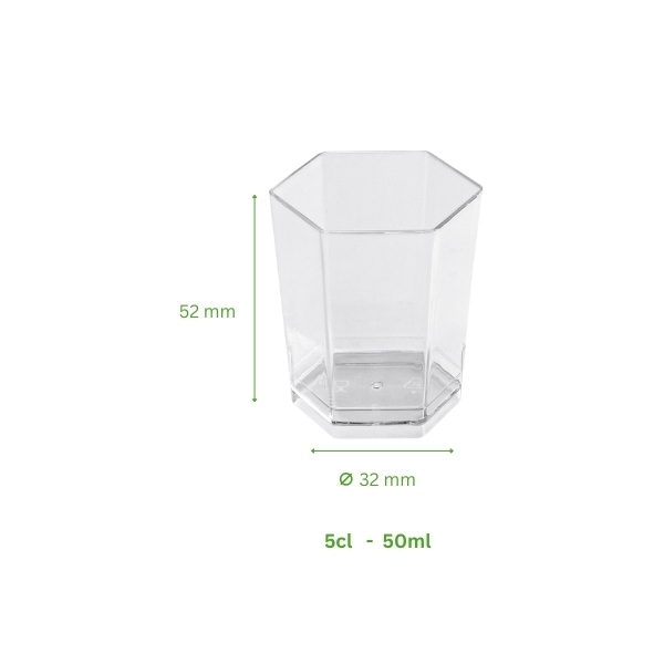 verre hexagonal plastique 50 ml transparent lot 60